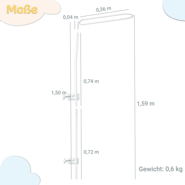 Babykajo Betthimmel Stange - Montierbare Himmelstange für Babybetten. Gestell aus Metall für Babybet