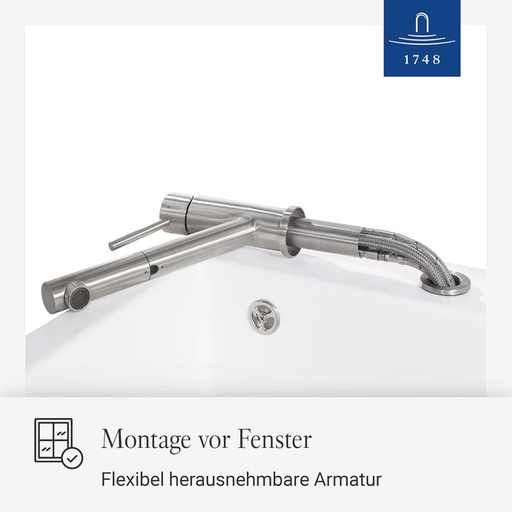 Villeroy & Boch 925800 Como Shower Window Küchenarmatur, Edelstahl massiv, Hochdruck-Vorfenstermonta