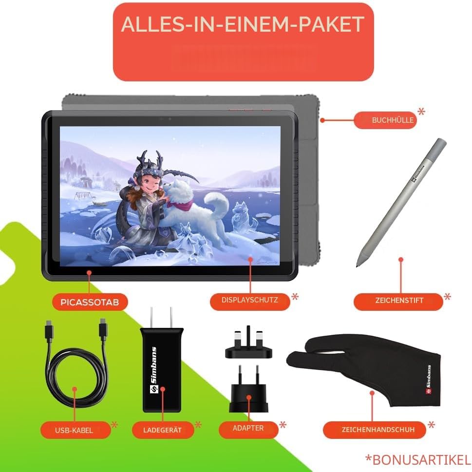 PicassoTab A10 Zeichentablett • Kein Computer erforderlich • Zeichen-Apps & Tutorials • Stylus-Stift