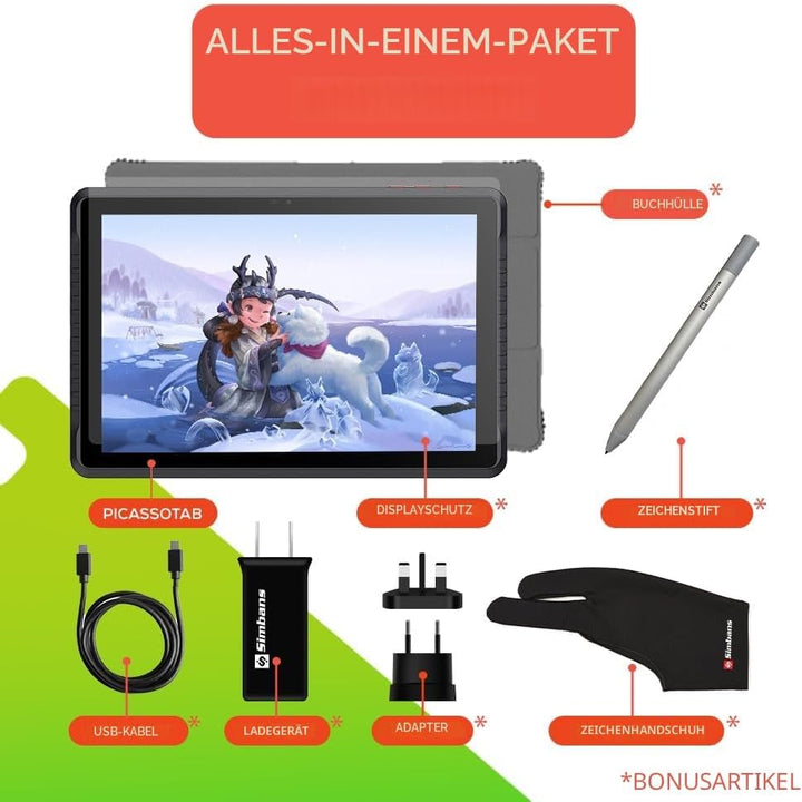 PicassoTab A10 Zeichentablett • Kein Computer erforderlich • Zeichen-Apps & Tutorials • Stylus-Stift