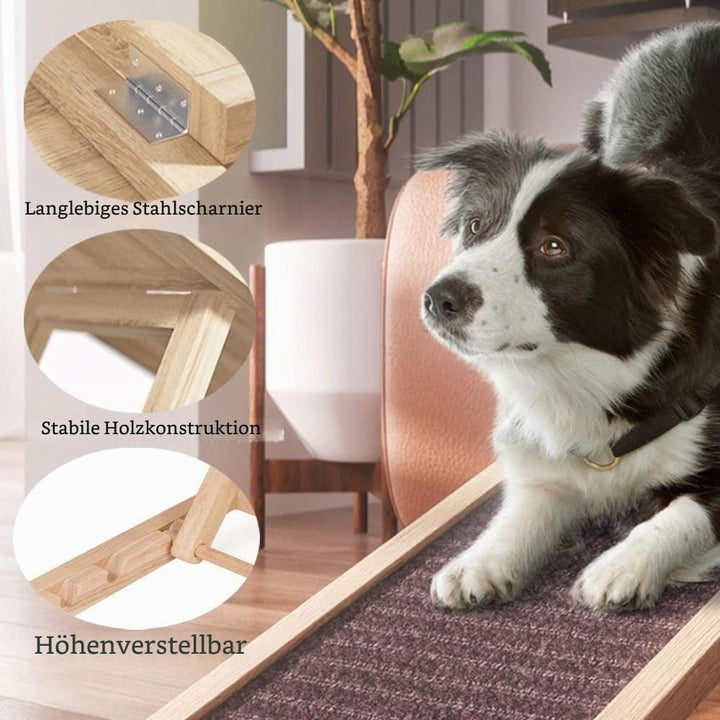 QiMu Haustierrampe aus massivem Holz, 2-fach höhenverstellbar mit rutschfestem Teppich, Sicherheitst