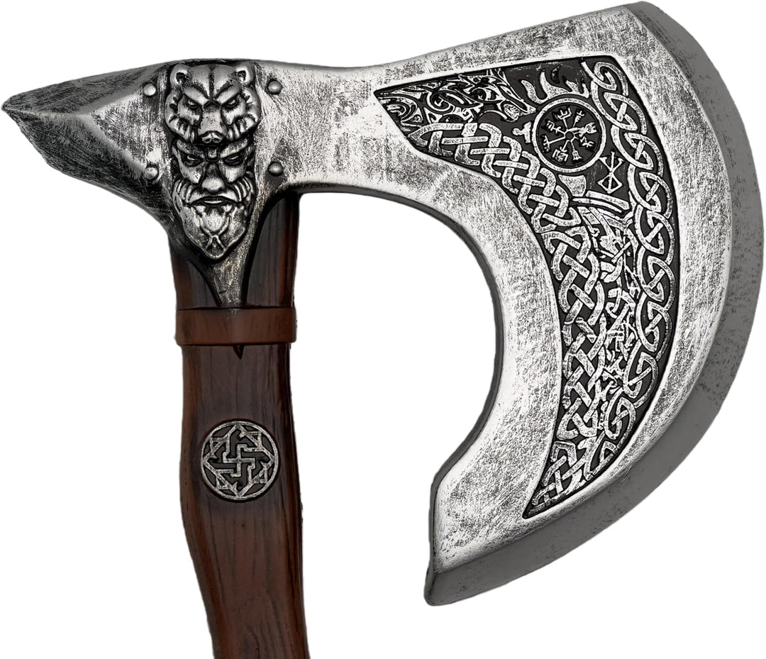 LOOYAR PU Foam Wolf Totem Viking Shield Axe Toy Props For Berserker Warrior Knight Costume Battle Pl