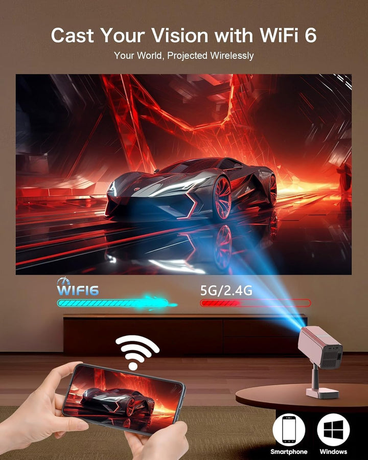 [Android TV OS & Teleskop Stand]Puxinat Smart Beamer mit WiFi6 und Bluetooth5.2, 300ANSI Elektrische