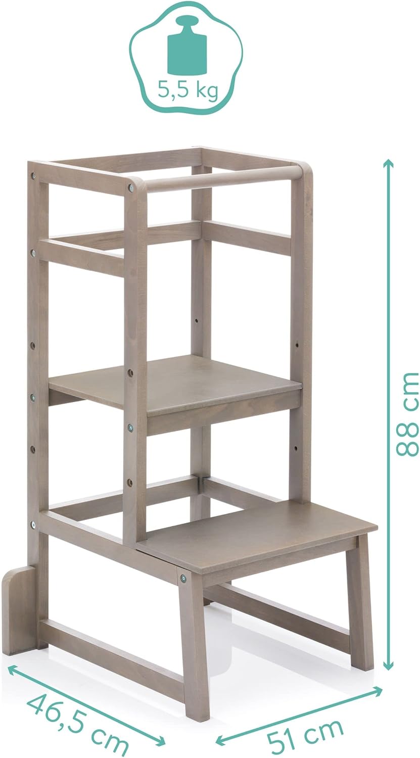 Fillikid Lernturm Tower höhenverstellbar 40 - 60 cm Hartholz grau | 1550-07
