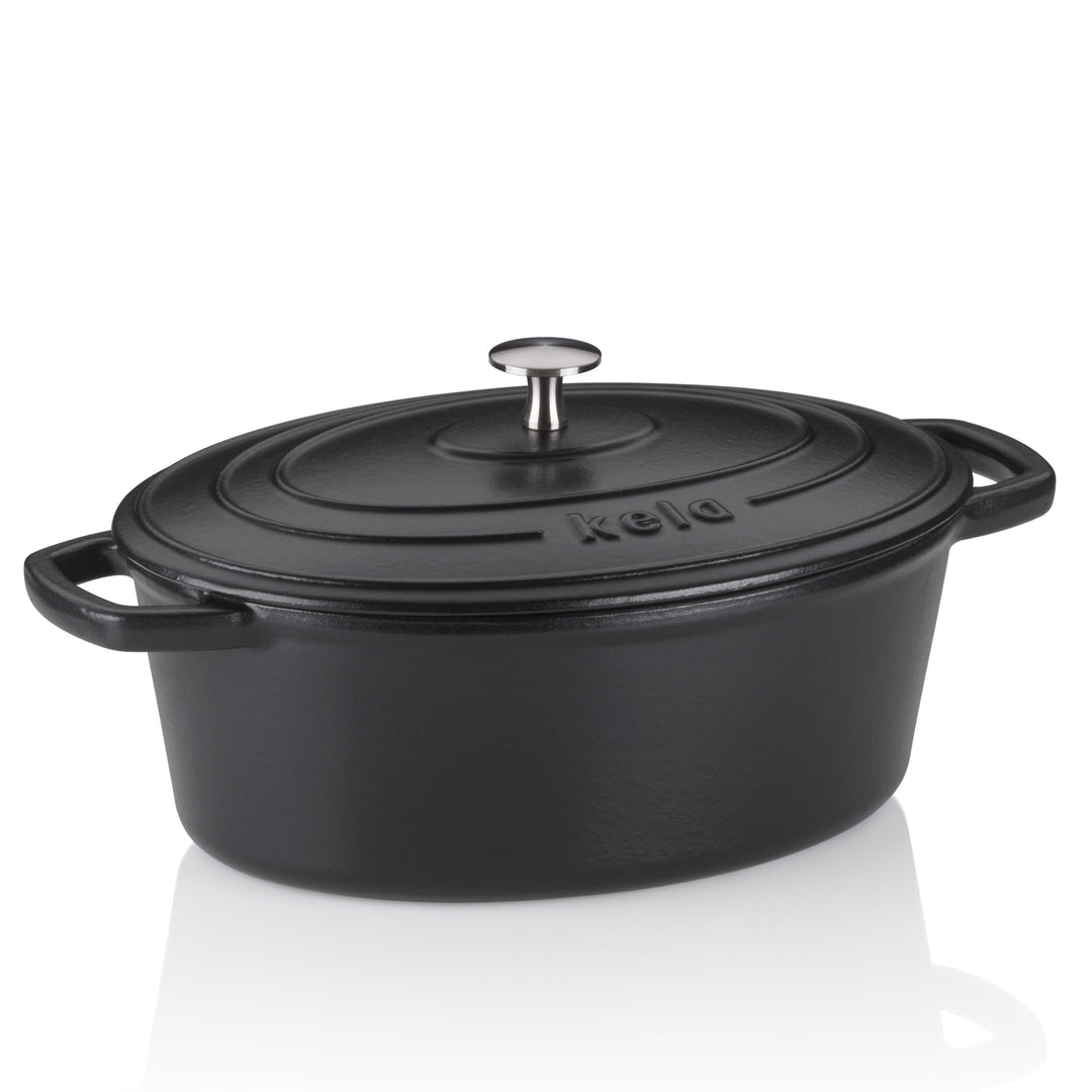 kela Bräter Gusseisen oval 4 Liter, Dutch Oven CALIDO, Induktion Gussbräter mit Deckel, Gusseisen To