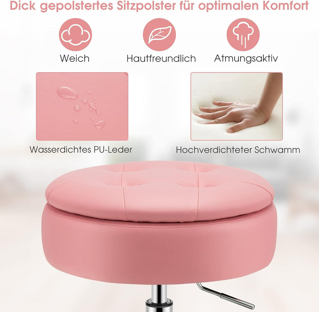 GOPLUS Schminkhocker drehbar, Ottomane mit Deckel, Drehhocker höhenverstellbar 51-56cm für Wohnzimme