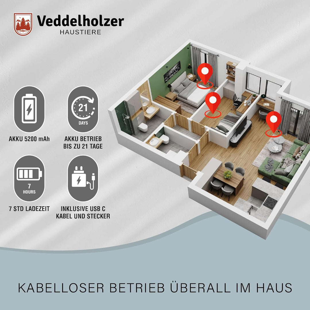 Veddelholzer 2,8 Liter Premium Katzenbrunnen kabellos mit Bewegungsmelder und 4 Fach Filter extrem l