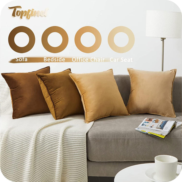 Topfinel Kissenbezug 45x45 Samt 4er Set Braun Farbverlauf Herbst Kissen Kissenbezüge Kissenhülle sof