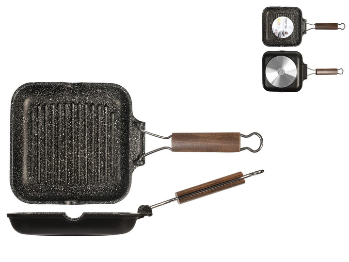 Home Pietra Antihaft-Grillpfanne mit biegsamen Griff, Stein, Schwarz, 20 cm
