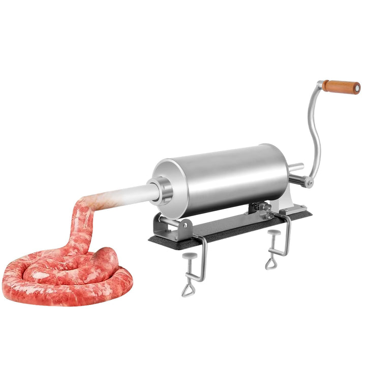 Wurstfüller 3L Edelstahl, Manuelle Wurstmaschine mit Handkurbel &amp; 4 Füllrohren, Horizontale Wurstpre