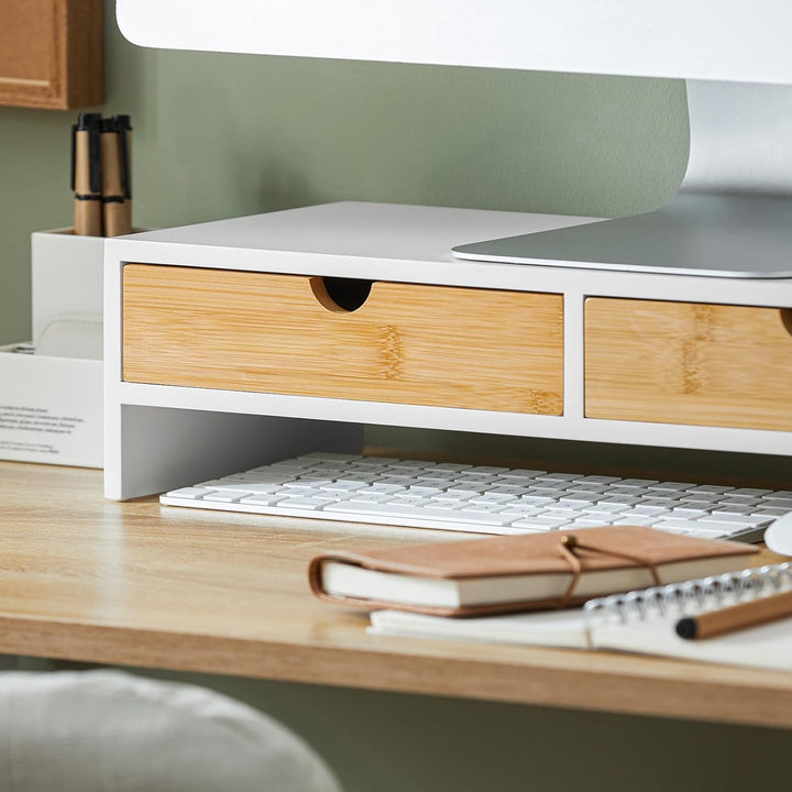 SoBuy Schreibtisch Organizer, Monitorständer mit 2 Schubladen, Monitorerhöhung für Schreibtisch, Mon