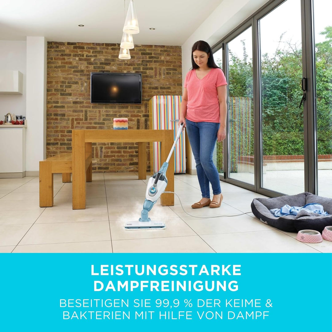 Black+Decker 15-in-1 Dampfbesen Steam-mop (mit Steamitt Dampfhandschuh zur Oberflächenreinigung, Aut