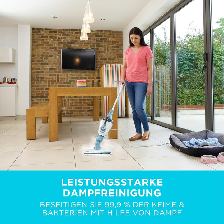 Black+Decker 15-in-1 Dampfbesen Steam-mop (mit Steamitt Dampfhandschuh zur Oberflächenreinigung, Aut