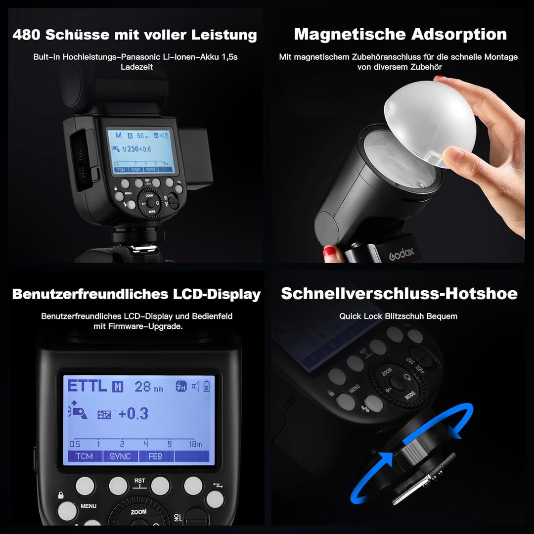 Godox V1S Rundb kamerablitz 76W Speedlite Professioneller Kamera Flash 1/8000 HSS 2.4G Wireless X Sy