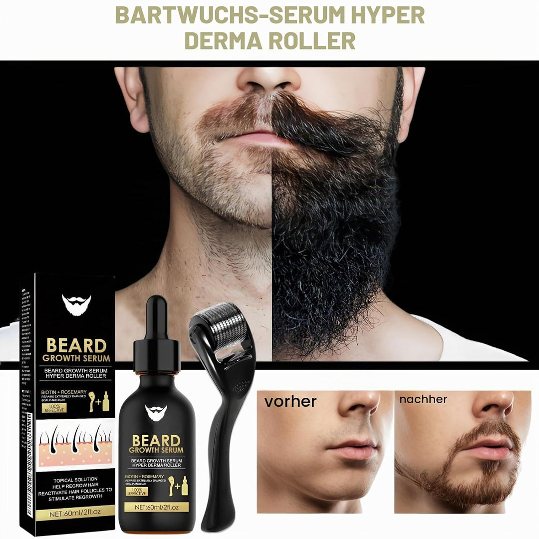Bartwuchs Kit, 2 Stück Bartwuchs Serum Öl mit 2 Bartroller, Bartwachstums Öl, Bartwuchs Kit, Bartwac