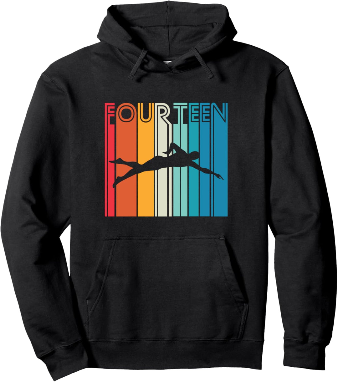 14. Geburtstagsgeschenk Schwimmen Retro Schwimmer Pullover Hoodie