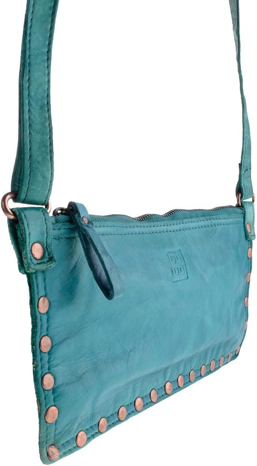 Damen Umhängetasche in gewaschenem Leder Nieten und Träger von DuDu Malachite Green