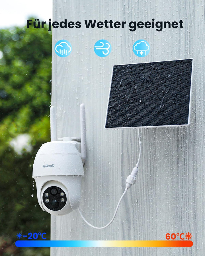 ieGeek 4G LTE Überwachungskamera Aussen mit SIM-Karte ohne WiFi – 2K 3MP, PTZ, Solar & Akku, IP65, 2