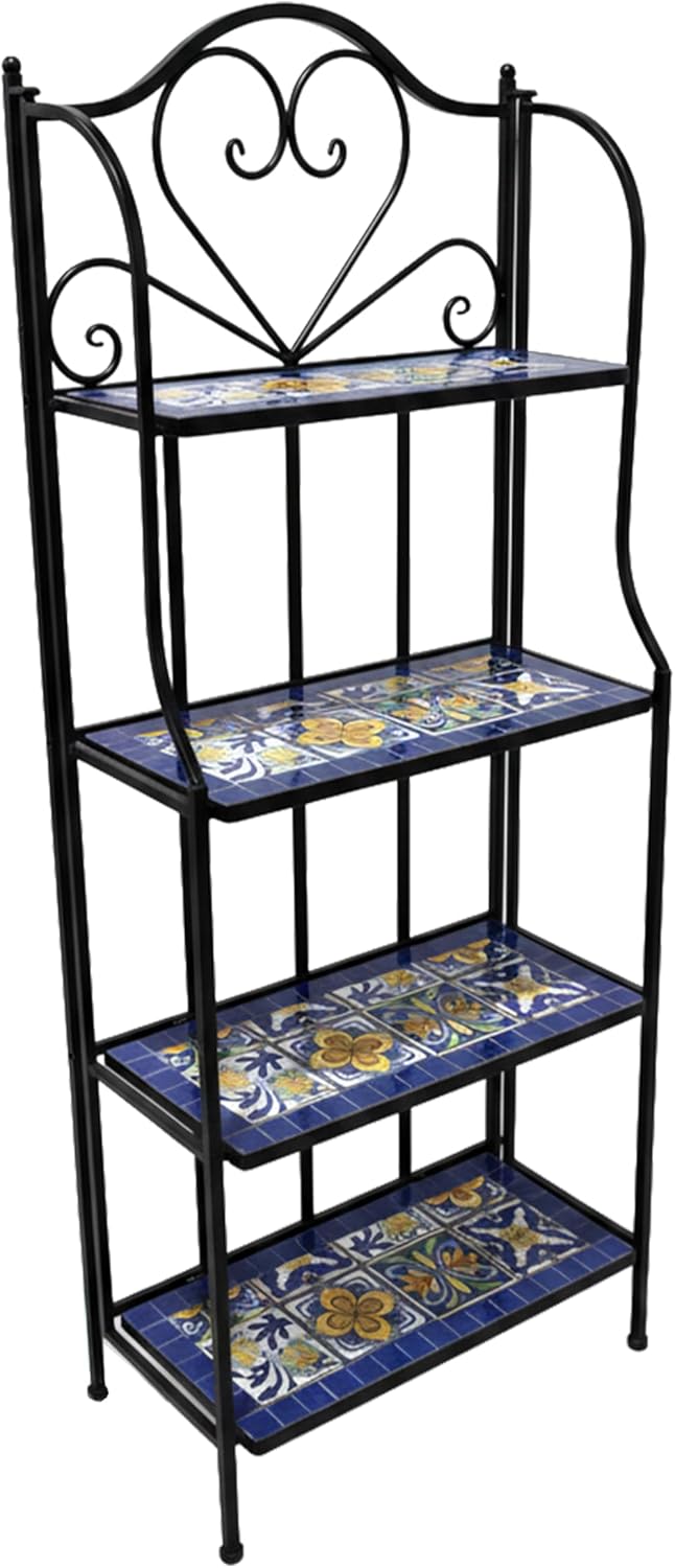 AXI Cleo Metall Blumenregal Mosaik im Mediterranen Stil Blau/Gelb | Pflanzenregal mit 4 Ebenen aus M