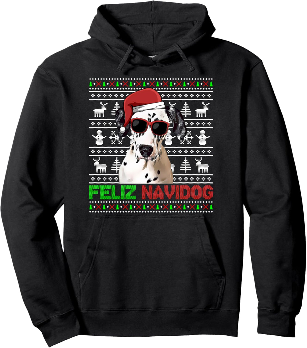 Dalmatiner Hund Feliz Navidog Lustig Weihnachten Pullover Hoodie