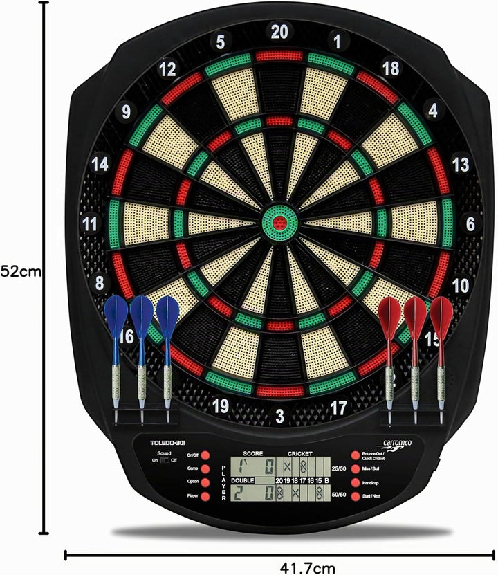 Carromco TOLEDO-301 elektronisches Dartboard – Dartscheibe mit LCD Display, 3-Loch Abstand, Dart Set