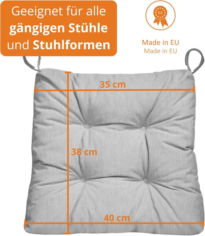 sleepling 2er Set Stuhlkissen 40 (vorne), 35 (hinten) x 38 x 7 cm, Sitzkissen für Stuhl & Bank mit K
