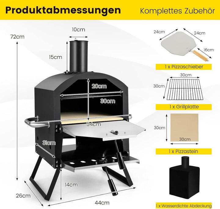 COSTWAY Outdoor Pizzaofen, 2-lagigem Pizza Ofen mit Grillrost, Pizzastein, Pizzaschaufel, wasserdich