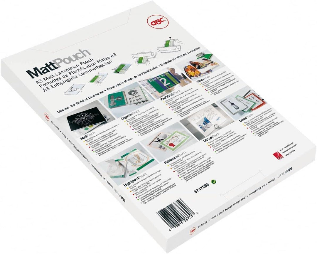 GBC Laminierfolien A4 Matt 75 mic, Beschriftbare Oberfläche, Robuste Laminiertaschen im 100er Pack,
