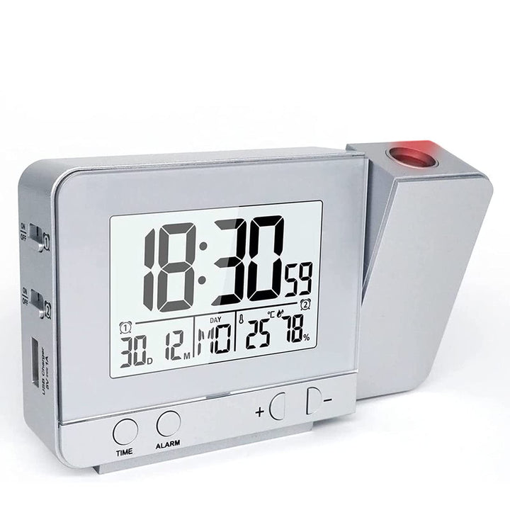 VORRINC Projektionswecker Digital Uhr mit USB Anschluss, Innentemperaturanzeige und Datumsanzeige, 4