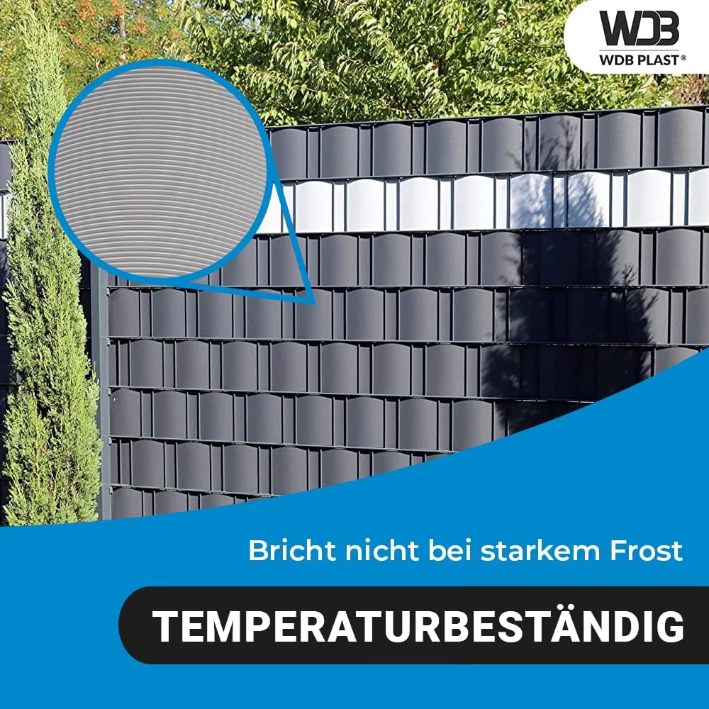 WDB - Sichtschutzstreifen für Doppelstabmatten Sichtschutz Zaun - Set 4X 26 m x 19 cm - Hart PP Wind