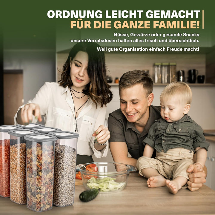 Vorratsdosen mit Deckel Luftdicht, 6er Vorratsbehälter Set BPA-Frei, Vorratsdose zur Müsli Mehl Aufb