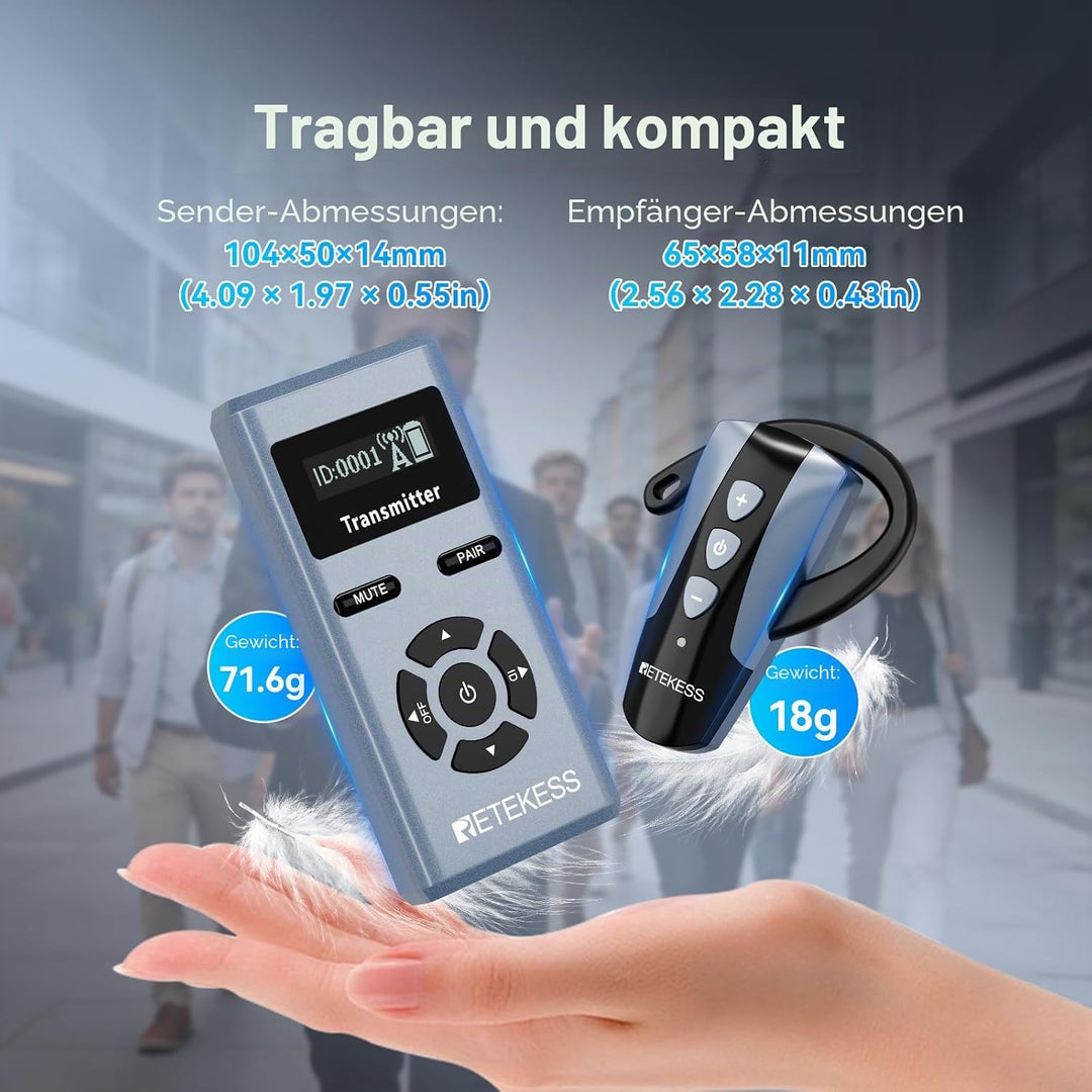 Retekess TT106S Drahtloses Tourguide-System, Tourguide-System mit Ear Hook, 2.4GHz, One-Touch-Bedien