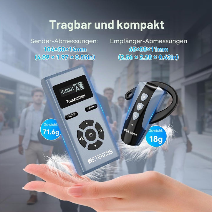 Retekess TT106S Drahtloses Tourguide-System, Tourguide-System mit Ear Hook, 2.4GHz, One-Touch-Bedien