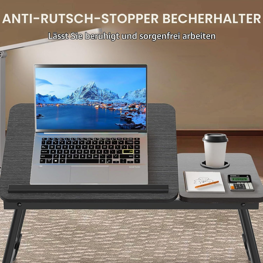 Betttisch Laptoptisch Höhenverstellbar 57 x 33 x 28 cm Betttablett mit Anti-Rutsch-Streifen und Cup