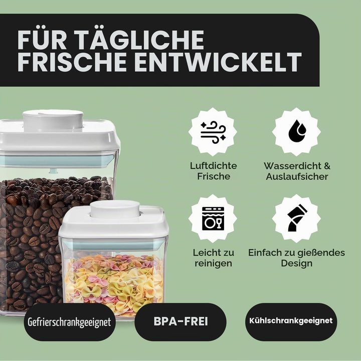 iChewie - BopTop (2er-Set) Luftdichter Lebensmittel-Lagerbehälter - Mechanischer Silikondichtungskan