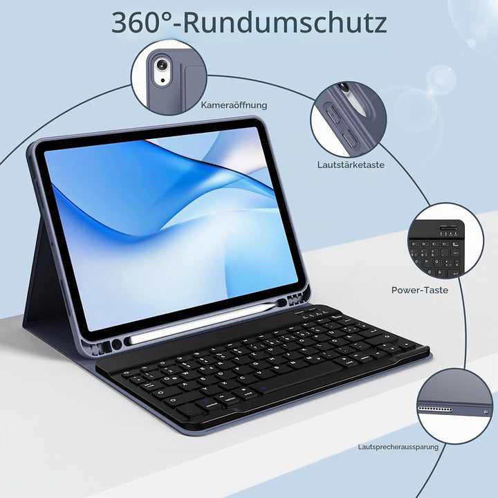 Hülle mit Tastatur für iPad Air 11 Zoll M3/M2, iPad Air 7 6 5 4 (2025/2024/2022/2020) 10,9 Zoll, Sof