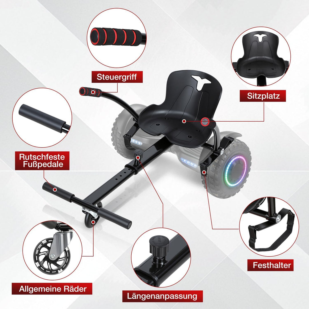 Lospitch Hoverboard mit Sitz Hoverboard Sitz,Sitzscooter für 6,5-10 Zoll 2 Wheel Balancing,Längenver