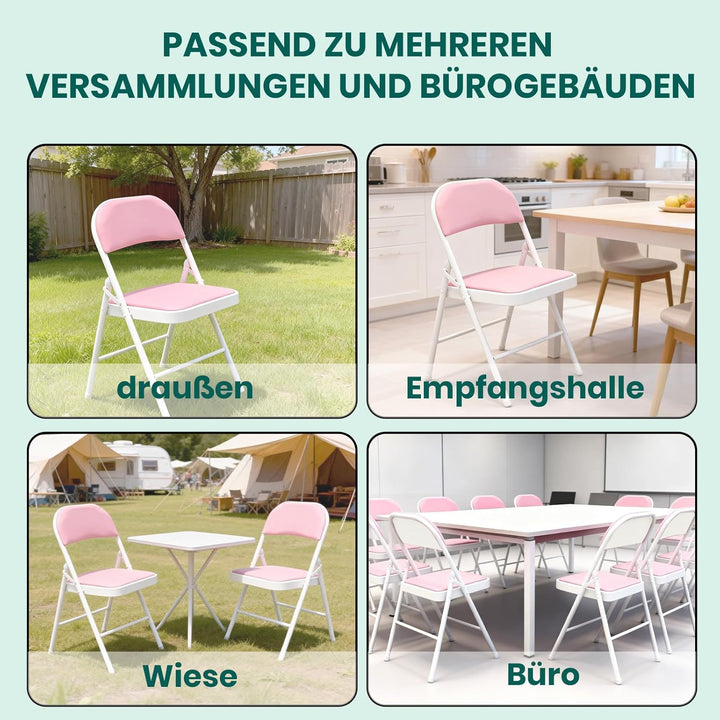 Klappstuhl mit PU-Leder & Polsterung, Stabiler Metallrahmen, Leicht & Platzsparend, für Büro, Zuhaus