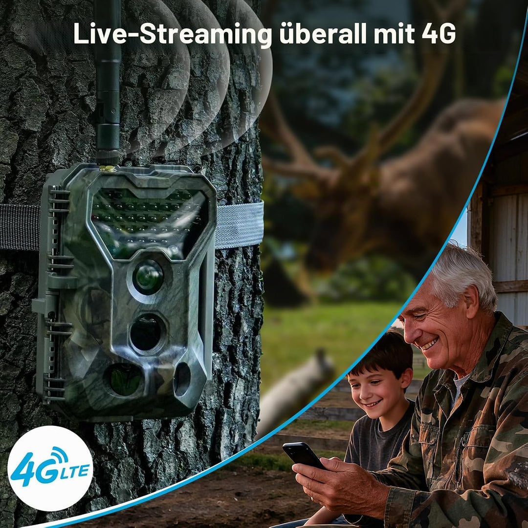 Meidase S970 Pro 4G LTE Wildkamera, 48MP 1296P, mit Live Streaming, 30m Nachtsehen, 0.1s Bewegungsau