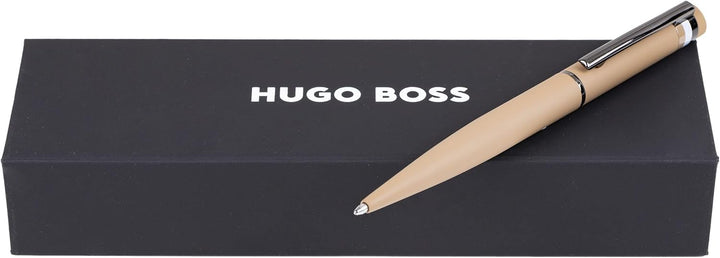 Hugo Boss Loop Iconic Kugelschreiber aus Messing und Gummi in der Farbe Camel, Länge: 14,6cm, Minenf