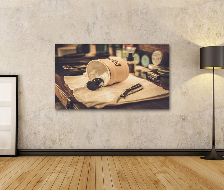 islandburner Bild auf Leinwand Rasierzubehör Barber Shop Wandbild Poster Kunstdruck Bilder Format: 1