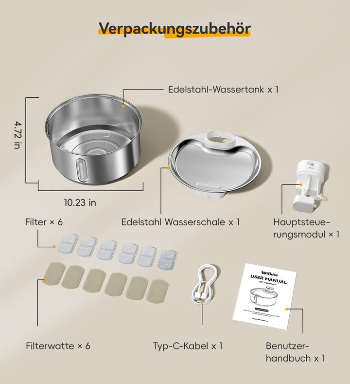 5,5 L Trinkbrunnen für Hunde Katzen Edelstahl Kabellos (6 Filter) | 5000mAh Akku mit bewegungsmelder