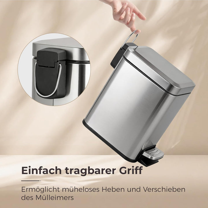 Schwarzer Badezimmer-Mülleimer mit Soft-Close-Deckel, 5 Liter Treteimer aus Edelstahl mit herausnehm