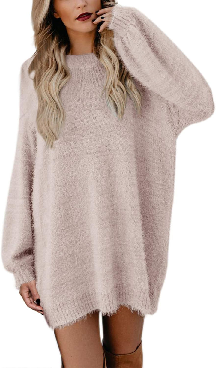 Viottiset Damen Weihnachts Oversize Strickpullover Imitation Kaschmir Minikleid Aprikose S, Aprikose