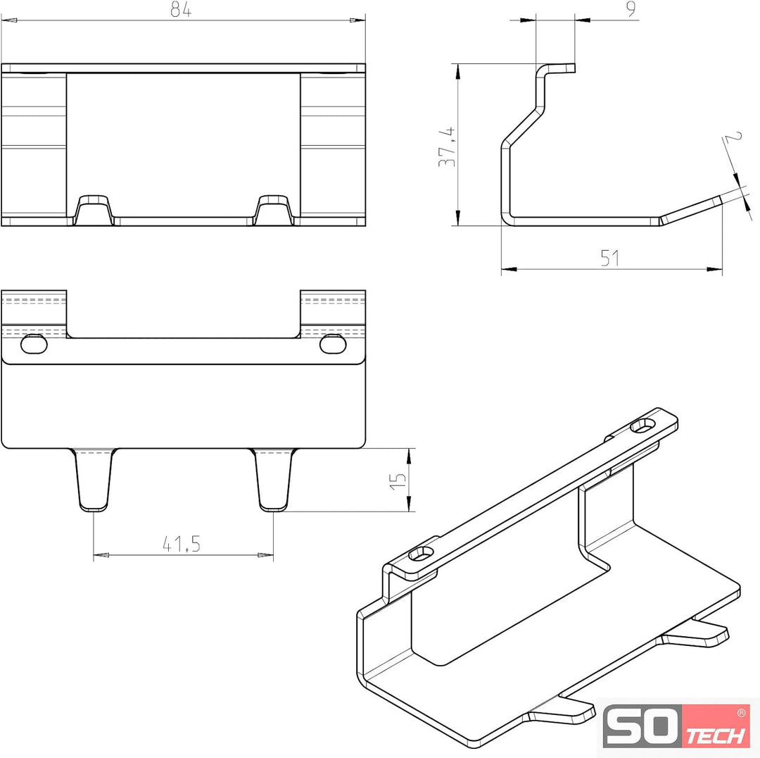 Kesseböhmer Linero style 2er Hakenleiste schwarz 84 x 51 x 37,4 mm zum Einhängen von SOTECH, 2er Hak