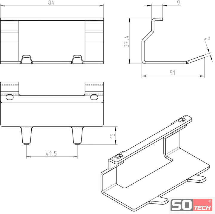 Kesseböhmer Linero style 2er Hakenleiste schwarz 84 x 51 x 37,4 mm zum Einhängen von SOTECH, 2er Hak