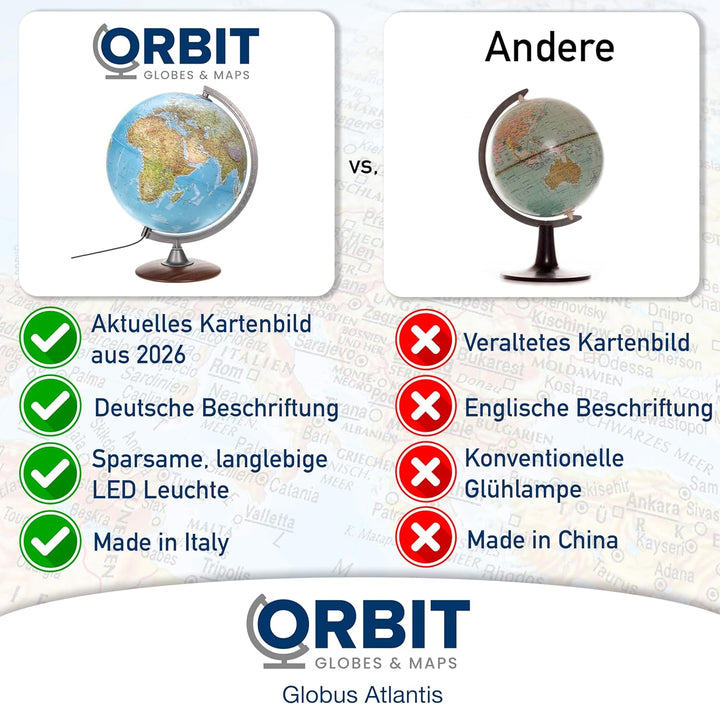 ORBIT Globes & Maps - Leuchtglobus - 30cm Globus mit Holzfuss, Kartenbild 2023 physikalisch / politi