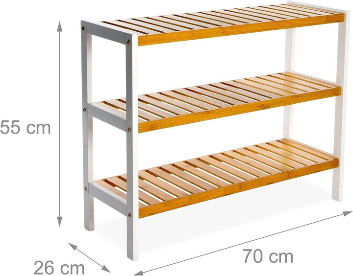 Relaxdays Schuhregal, HxBxT: 55 x 70 x 26 cm, Bambus, 3 Ebenen, 9 Paar Schuhe, Schuhständer Gitterab