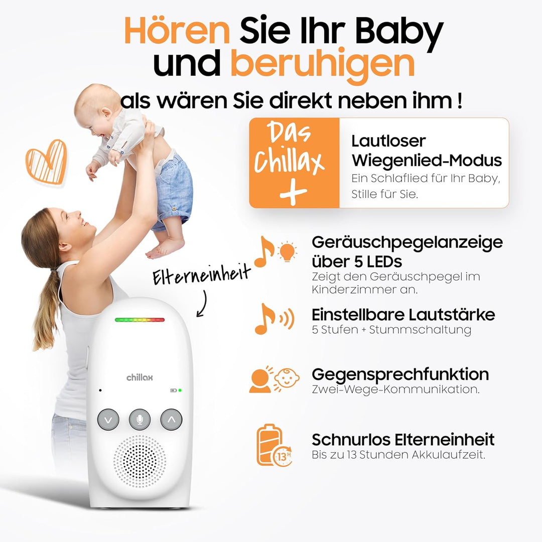 CHILLAX - Audio-Babyphone CB210 - DECT - VOX & Smart Eco Modus - Gegensprechfunktion - Geräuschpegel