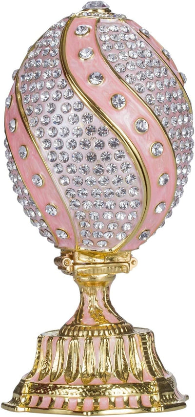 danila-souvenirs Fabergé-Stil verdrehtes Ei mit Korb der Blumen 12 cm rosa